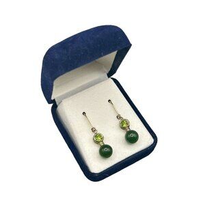 Sterling Silver Peridot & Aventurine Earrings Green Gemstones Dangles Drops